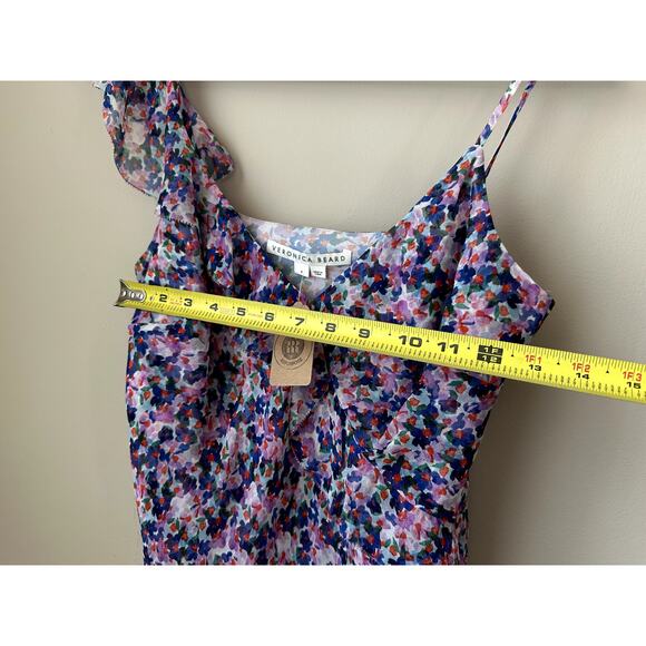 NEW Veronica Beard Floral 100% Silk Top Size 4 Ruffle Tank Violet Multi - Picture 4 of 10